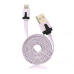 Data kabel plochý Apple Lightning (iPhone 5, 6, 7) 1m, růžová (BULK) iOS9