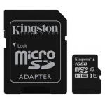 Karta paměť.microSDHC 16GB Kingston CL10 UHS-I 80R/10W, adapter (BLISTR)