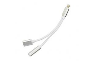 Adapter Apple iPhone Lightning - Jakc 3,5mm + USB-C, stbrn