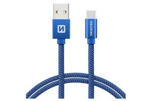 Data kabel SWISSTEN Textile USB-C 1,2 m, modrá