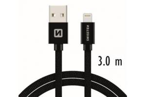 Data kabel SWISSTEN Textile Lightning 3,0 m, ern