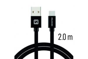 Data kabel SWISSTEN Textile USB-C 2,0 m, černá
