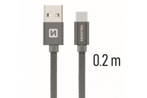 Data kabel SWISSTEN Textile USB-C 0,2 m, šedá