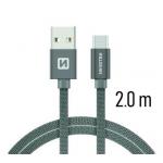 Data kabel SWISSTEN Textile USB-C 2,0 m, šedá