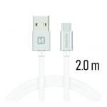 Data kabel SWISSTEN Textile USB-C 2,0 m, stbrn