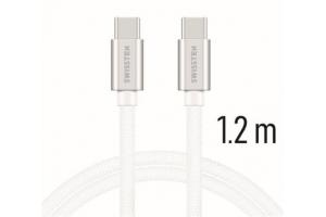 Data kabel SWISSTEN Textile USB-C/USB-C 1,2 m, stříbrná