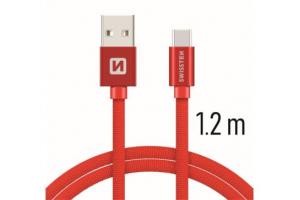 Data kabel SWISSTEN Textile USB-C 1,2 m, červená