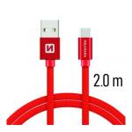 Data kabel SWISSTEN Textile USB-C 2,0 m, červená