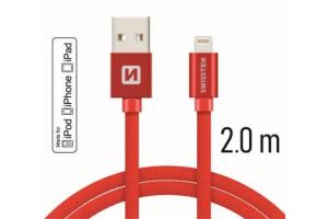 Data kabel SWISSTEN Textile Lightning MFI 2,0 m, červená
