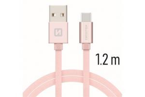 Data kabel SWISSTEN Textile USB-C 1,2 m, růžově zlatá