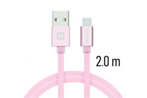 Data kabel SWISSTEN Textile USB-C 2,0 m, růžově zlatá
