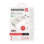 Nabíječ cestovní SWISSTEN 2x USB, IC, 2.1A + Lighthing MFI kabel, bílá