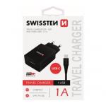 Nabíječ cestovní SWISSTEN 1x USB, IC, 1A + USB-C kabel, černá