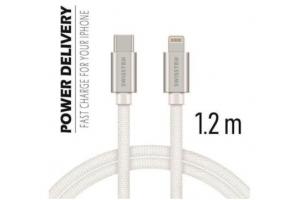 Data kabel SWISSTEN Textile USB-C/Lightning 1,2m, stříbrná