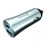 Adapter CL SWISSTEN 1x USB + 1x PD (USB-C), 36W, metal stbrn