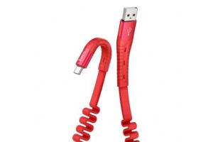 Data kabel HOCO U78 Cotton treasure, USB-C, plochý, bavlna, 0,8m, červená