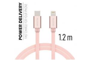 Data kabel SWISSTEN Textile USB-C/Lightning 1,2m, růžově zlatá